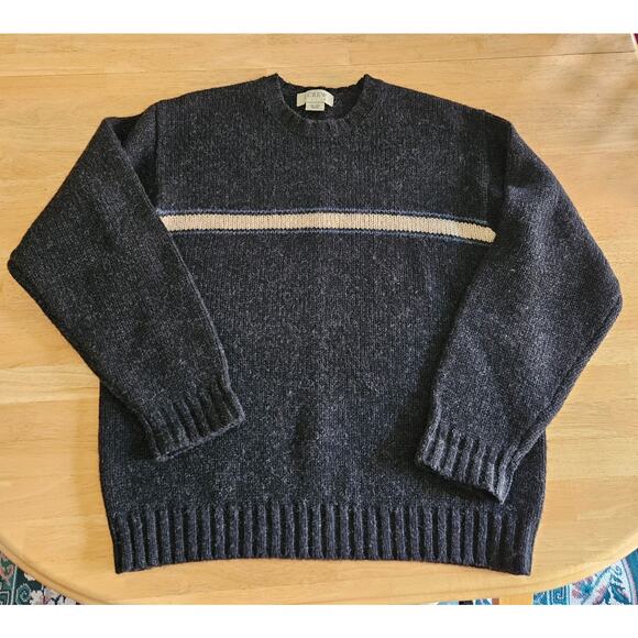 J. Crew Men's Shetland Wool Sweater Sz M Dark Gray Tan Stripe - Picture 3 of 11